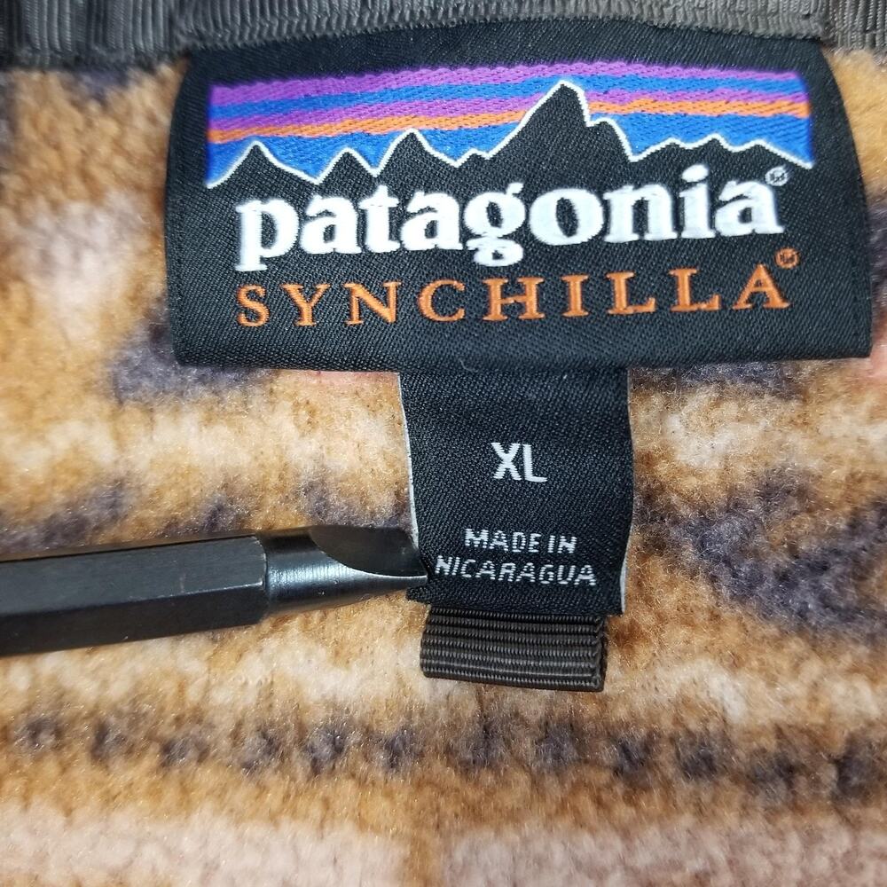 Patagonia Synchilla Womens XL Snap T Mangrove Henna Brown Aztec Tribal Fleece - Picture 2 of 11